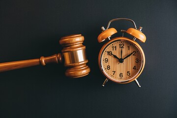 Legal deadlines and time constraints: a gavel and clock on a dark background