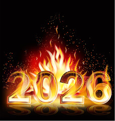 New 2026 flame year greeting card, vector illustration