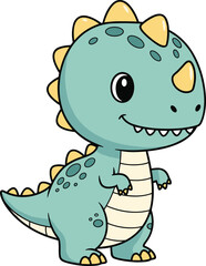 Cartoon blue dinosaur, cute prehistoric creature, yellow spikes, friendly animal character, kids illustration, vector art, smiling face, playful design