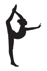 Graceful gymnast silhouette in dynamic pose, showcasing flexibility and strength for fitness, dance, artistic expression, and healthy lifestyle concepts