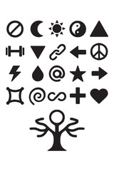 Versatile set of abstract symbols offering a wide array of glyph icons ideal for creative designs, minimalist branding, and diverse projects needing visual elements