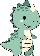 Cute cartoon dinosaur, green dino character, cream horn, smiling face, kids illustration, friendly animal, adorable reptile, children art, playful design, educational image