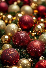 Beautiful sparkling Christmas ornament shining brightly on festive holiday tree