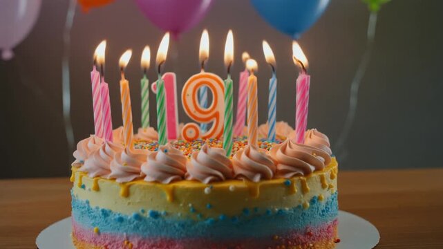 Celebrate a nineteenth 19th birthday with a colorful cake and joyful moments captured in this fun party