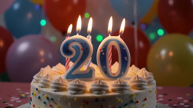 Celebrate a twentieth 20th birthday with a colorful cake and joyful moments captured in this fun party