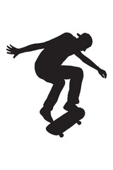 Dynamic skateboarder silhouette catches air, perfect for youth culture marketing, extreme sports promotions, and edgy urban designs, action and energy now