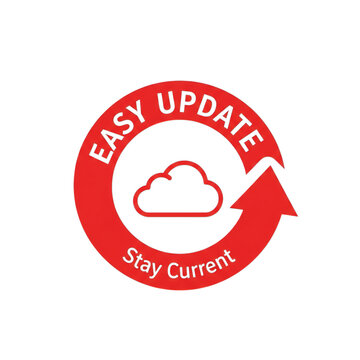Red circular arrow icon with cloud symbol and text easy update stay current isolated on transparent background