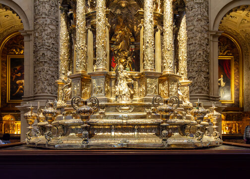 Silver Monstrance in Seville gothic cathedral, Spain