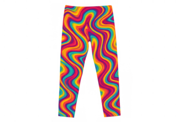 Leggings showcasing vibrant psychedelic wavy pattern, creating a colorful abstract design for fashion and sportswear, transparent background