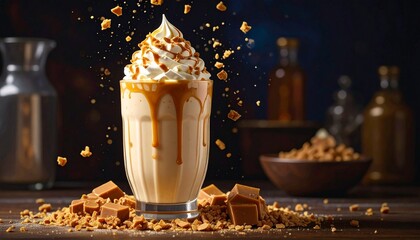 Caramel Delight: A captivating photo showcasing a luxurious caramel milkshake, a symphony of flavors and textures, perfect for any sweet indulgence.