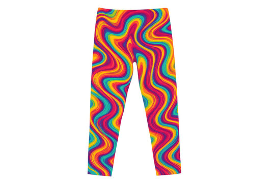 Leggings showcasing vibrant psychedelic wavy pattern, creating a colorful abstract design for fashion and sportswear, transparent background