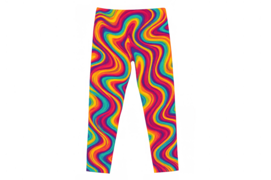 Leggings showcasing vibrant psychedelic wavy pattern, creating a colorful abstract design for fashion and sportswear, transparent background - Powered by Adobe