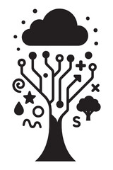 Connect to innovation using cloud computing and technology, a digital tree of progress and growth, network solutions for a smarter future today