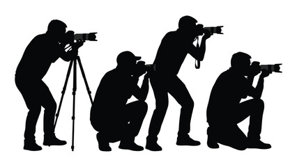 Professional photographers silhouette collection isolated on white background, Vector