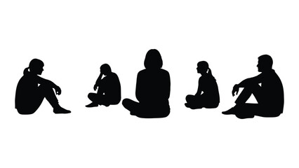 Silhouettes of people sitting isolated on white background, Vector