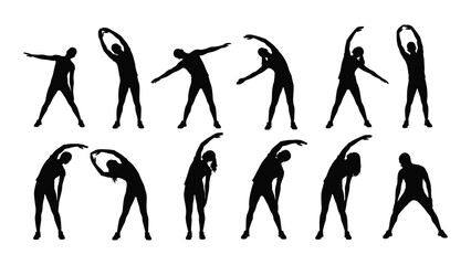 Stretching and exercise silhouettes isolated on white background, Vector