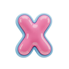 3D render of a pink letter X with a blue outline, isolated on a white background.