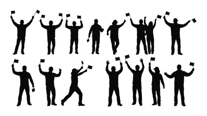 People cheering and waving flags silhouettes isolated on white background, Vector