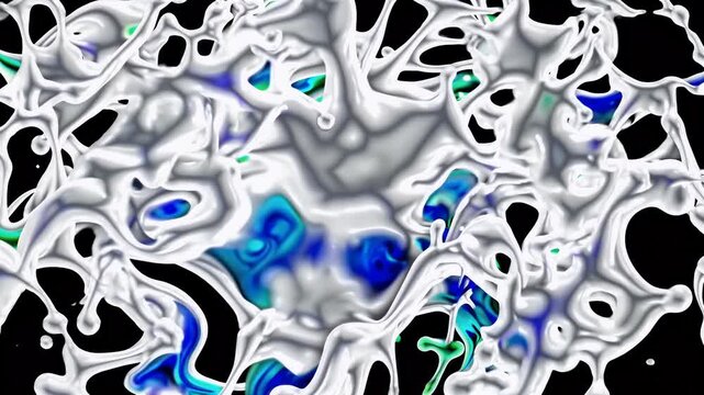 dynamic 4k video transition effect featuring burst colorful liquid—white green blue tones—spreading black screen vivid pouring dripping animation ideal motion design creative edits branding intros