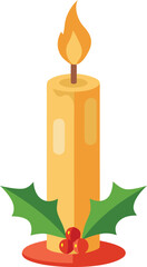 yellow lit candle with glowing flame on holder