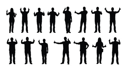 People silhouettes with thumbs up gesture isolated on white background, Vector