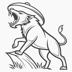 Roaring Lion Wearing a Sombrero on a Rock big cat feline