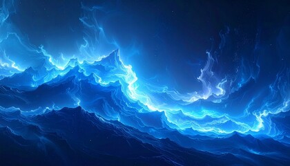 Abstract cosmic energy burst with glowing blue center and swirling plasma patterns on dark background for editorial science photography theoretical decor and poetic infinity-themed visuals