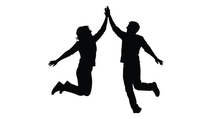 High-five jump silhouette isolated on white background, Vector