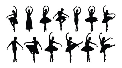 Ballet dancer silhouettes collection isolated on white background, Vector