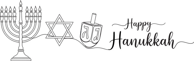 Elegant hanukkah menorah with candles and happy hanukkah calligraphy illustration