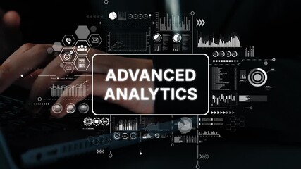 Advanced Analytics Concept Depicted Through Graphs and Data Visualizations with Businessman Processing Information. Asymptotic smart data analytic. - Powered by Adobe