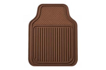 Car mat featuring brown rubber material providing automotive interior floor protection on transparent background