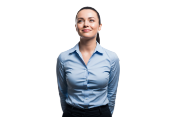 Hopeful young businesswoman looking up towards the future