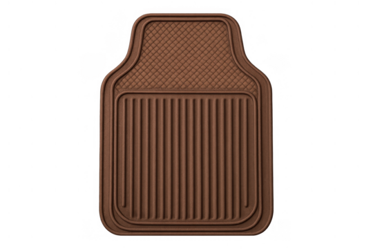 Car mat featuring brown rubber material providing automotive interior floor protection on transparent background