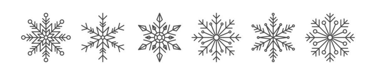 Obraz premium Set of thin line snowflakes, winter holidays new year and christmas snowflake elements.