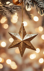 Beautiful sparkling Christmas ornament shining brightly on festive holiday tree