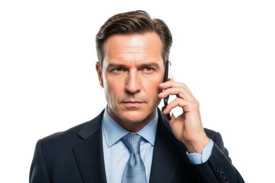 Serious businessman having an important conversation on a mobile phone