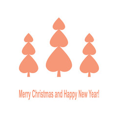 Merry Christmas and Happy New Year banner. Red Christmas tree on white, congratulation card, banner for web, for print