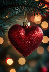 Beautiful sparkling Christmas ornament shining brightly on festive holiday tree