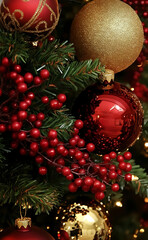 Beautiful sparkling Christmas ornament shining brightly on festive holiday tree