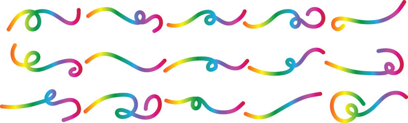 Fifteen Colorful Rainbow Gradient Swirls and Wavy Lines Keywords: swirl, flourish, curve, line