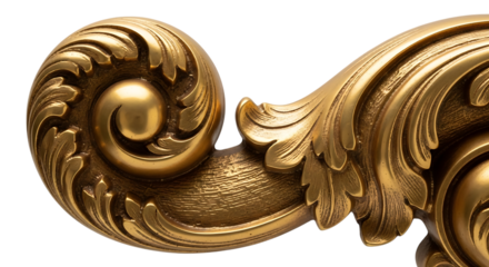 Ornate golden scrollwork detail isolated on transparent background