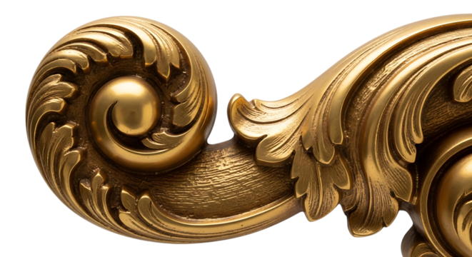 Ornate golden scrollwork detail isolated on transparent background