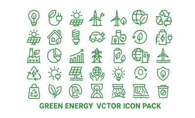 Green Energy and Ecology Line Icons Set. Renewable Power, Sustainability, Environment Protection, and Eco-friendly Technology Vector.