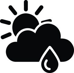 Sun behind cloud with rain drop icon