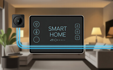 Smart home concept with connected devices automation hub providing home control for efficiency and convenience