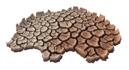 Dry cracked earth isolated on transparent background, showcasing the effects of drought and climate change