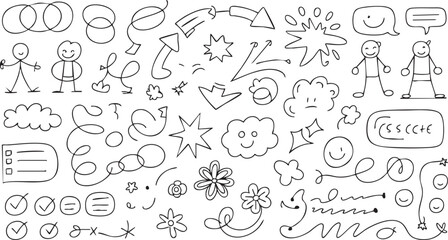 Huge Hand Drawn Doodle Vector Icon Set | Sketchy Arrows, Stick Figures, and Elements