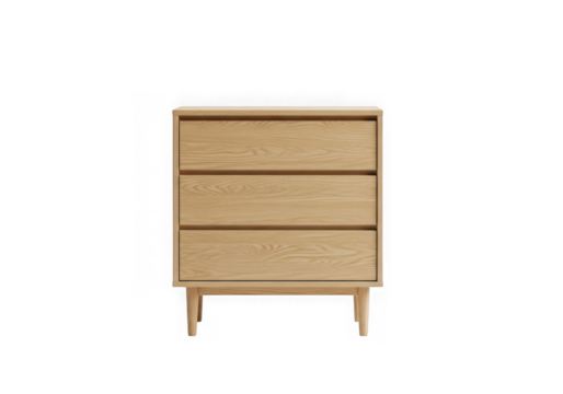 Light wood three drawer chest of drawers isolated on transparent background