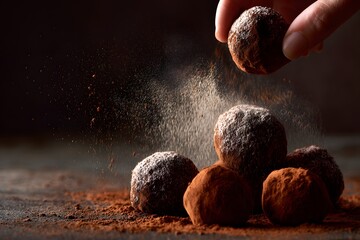 Chocolate truffles dusted with cocoa powder